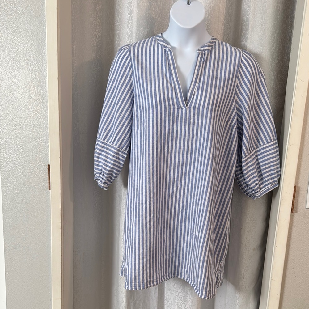 H&M BLUE & WHITE STRIPE LINEN TOP/DRESS Sz: L